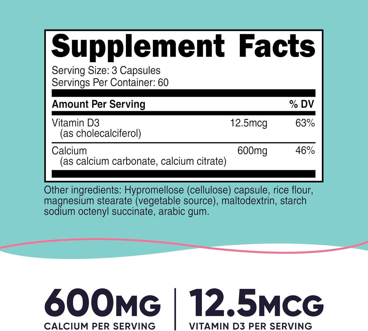 Nutricost Calcio (600 mg) + Vitamina D3 (12.5 mcg) - 180 Cápsulas, Vegano, Sin Gluten