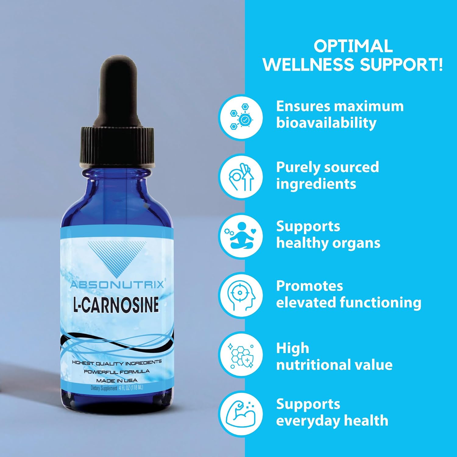 Absonutrix L-Carnosina - 583 mg, 118 ml (4 oz) - 200 Servings, Gotas Líquidas de Alta Biodisponibilidad