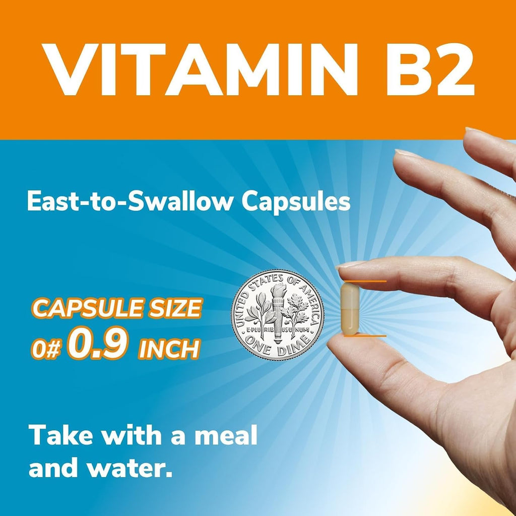 Vitamina B2 400 mg, Riboflavina, Vitamina B Esencial Diaria, Forma Fácilmente Absorbible, con B12, D3, VC, 120 Cápsulas