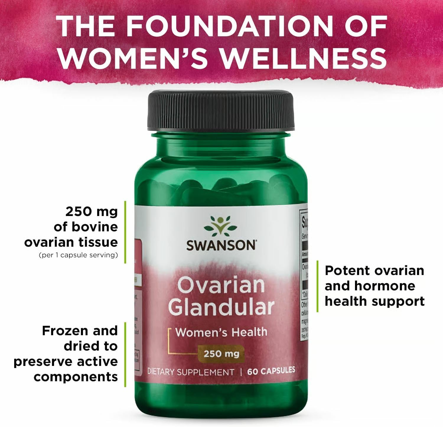 Swanson Ovarian Glandular – Suplemento natural para el equilibrio glandular femenino (60 cápsulas, 250 mg cada una, pack de 4)