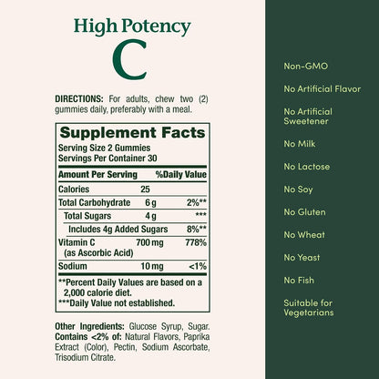 Nature's Bounty Gominolas de Vitamina C 700mg - Alta Potencia, Sabor Naranja, 60 Unidades – Image 5