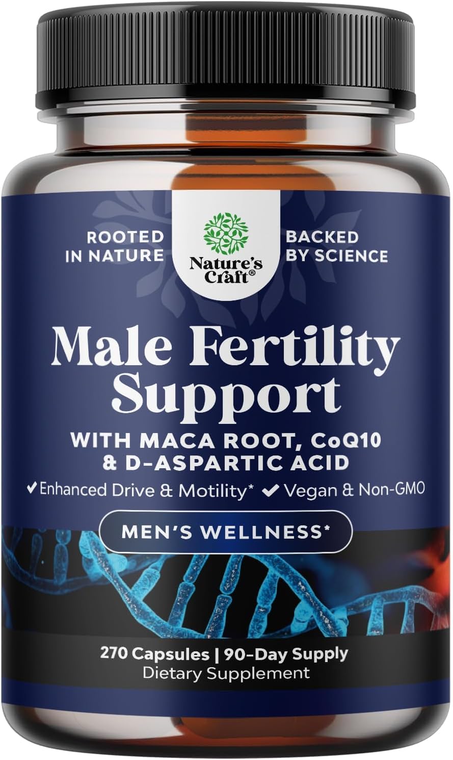 Suplemento de Fertilidad Masculina Preconcepción con CoQ10, Maca y Ácido D-Aspártico - 270 Cápsulas