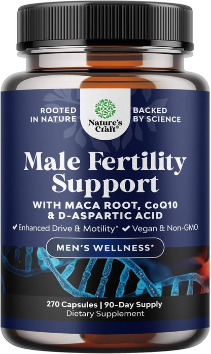 Suplemento de Fertilidad Masculina Preconcepción con CoQ10, Maca y Ácido D-Aspártico - 270 Cápsulas – Image 1