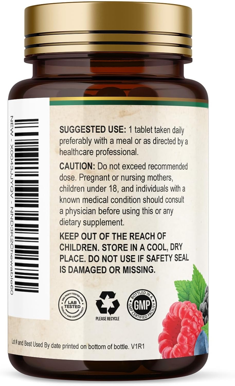 Nature's Nutrition Vitamina D3 K2 5000 UI + 100 mcg MK-7 - 60 Comprimidos Masticables
