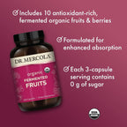 Dr. Mercola Organic Fermented Fruits - Antioxidant Support - Whole Food Berry & Fruit Blend - Zero Sugar - Non-GMO - Gluten-Free - 180 Capsules