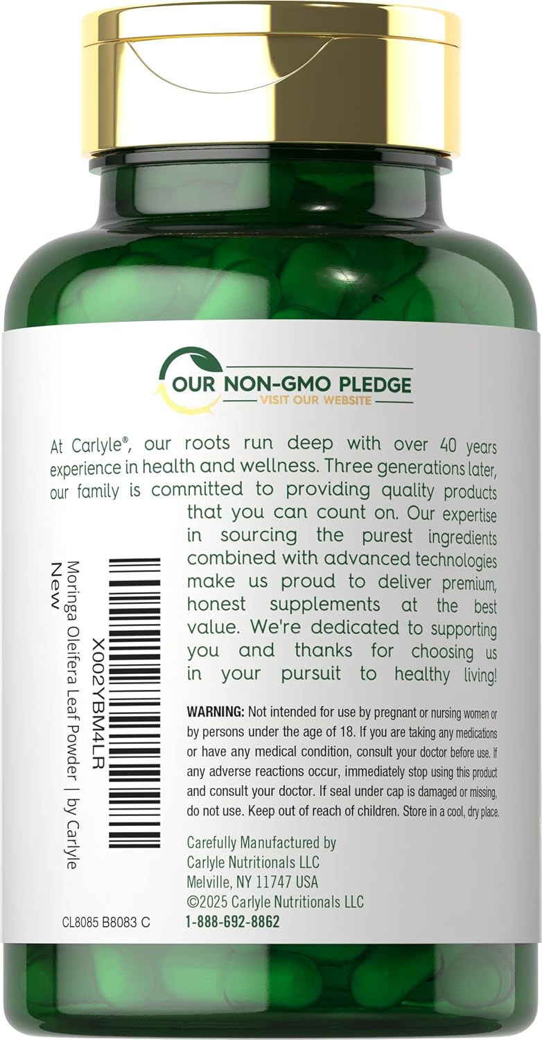Carlyle Moringa Oleifera - 180 Cápsulas - Superalimento Verde
