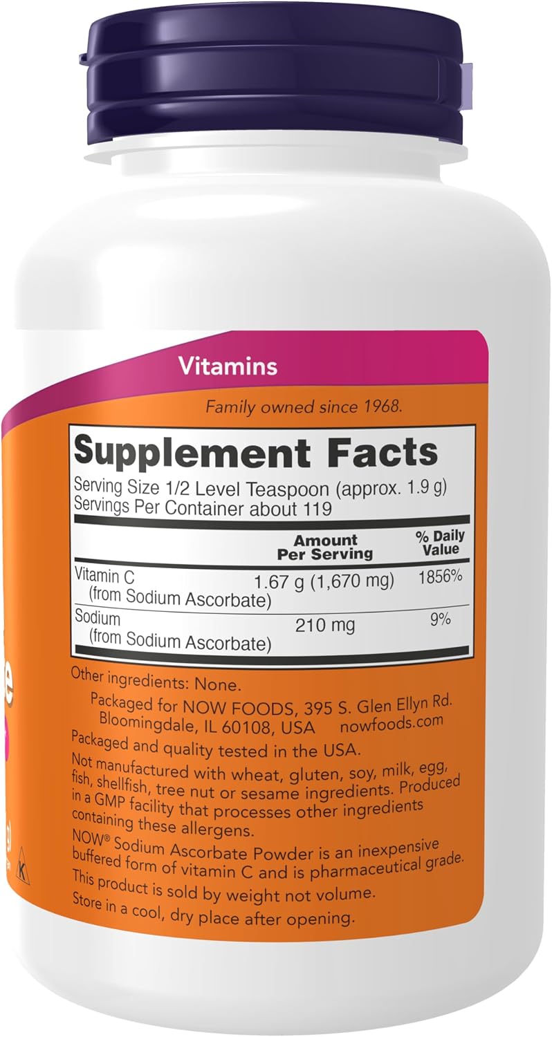NOW Foods, Ascorbato de Sodio en Polvo, Vitamina C Tamponada, 227 g (8 oz)
