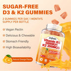 2 Paquetes de Gominolas de Vitamina D3 y K2 para Adultos, Sin Azúcar, Vitamina D3 5000UI + K2 (MK-7) 200mcg Suplemento con Complejo B y Vitaminas C y E, para Huesos, Músculos, Dientes e Inmunidad, Vegano, Sin Gluten