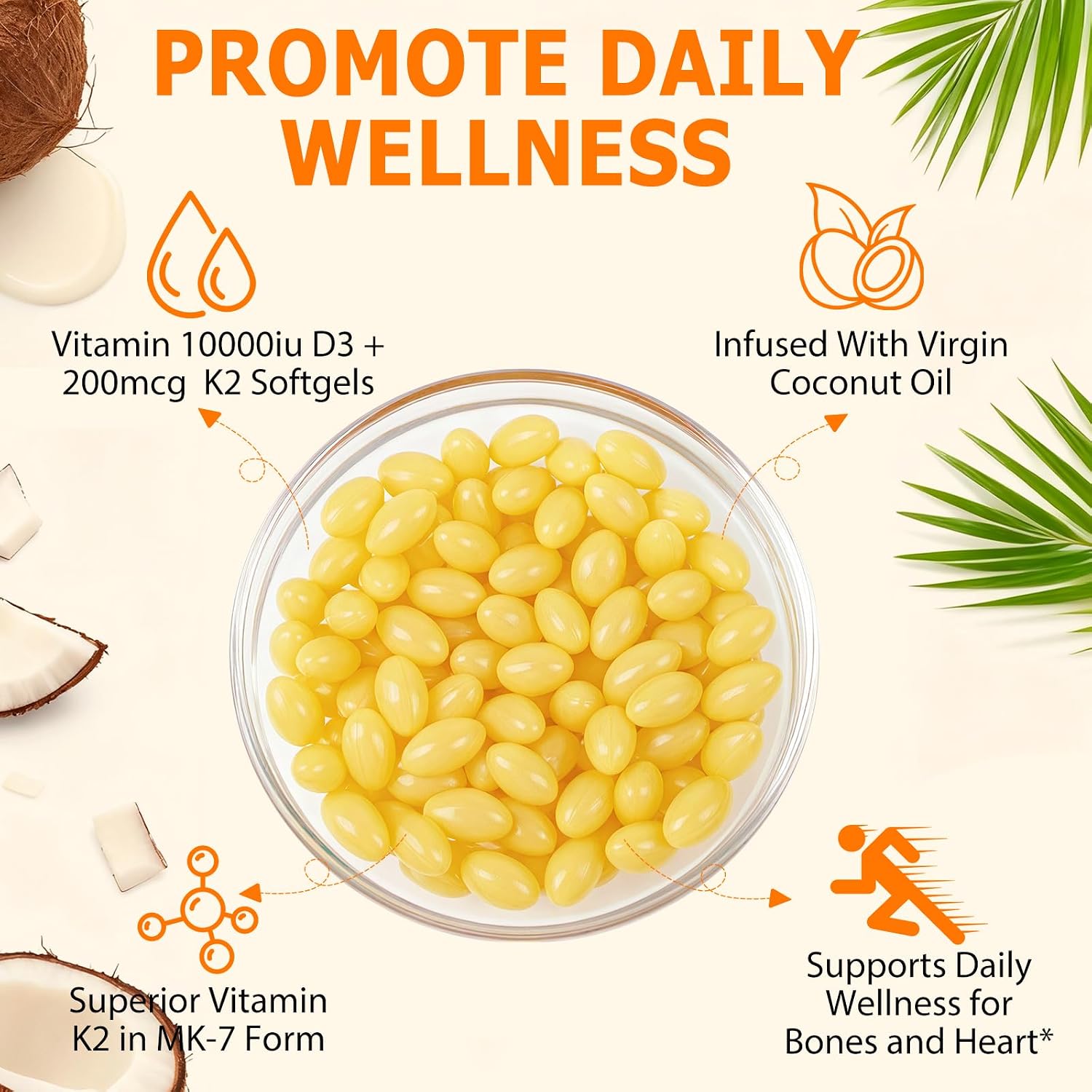 newseel Vitamina D3 y K2 con Aceite de Coco - 120 Cápsulas Blandas