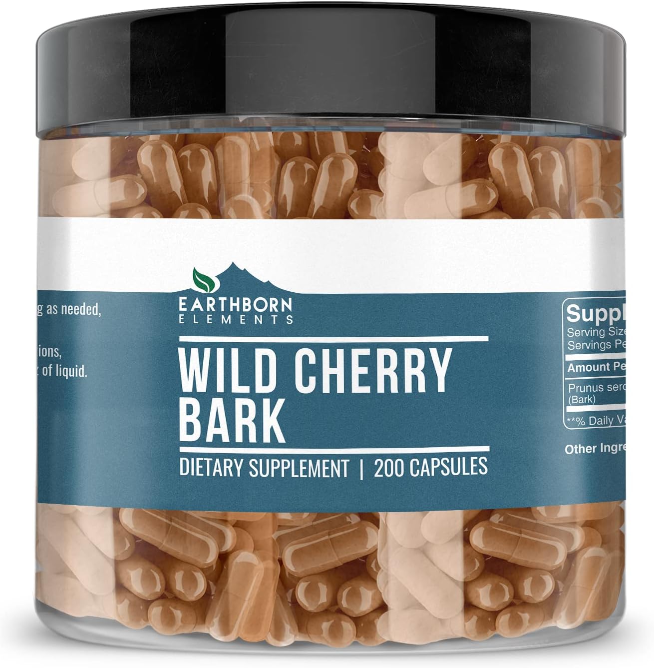 Earthborn Elements Wild Cherry Bark 200 Cápsulas, Puro y Sin Diluir, Sin Aditivos