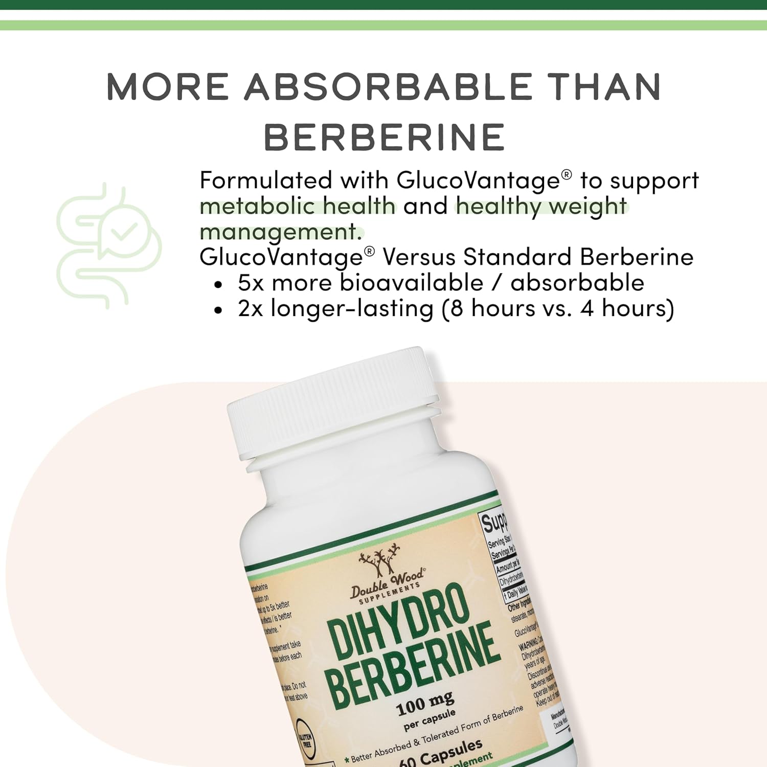 Dihydroberberine 100mg, 60 Cápsulas (GlucoVantage® Super Berberina Patentada) – Double Wood