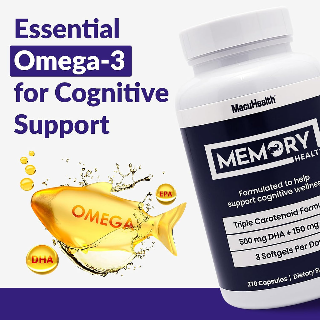 Memory Health Softgels con Omega-3, Carotenoides y Vitamina E – 270 Cápsulas (90 Días)