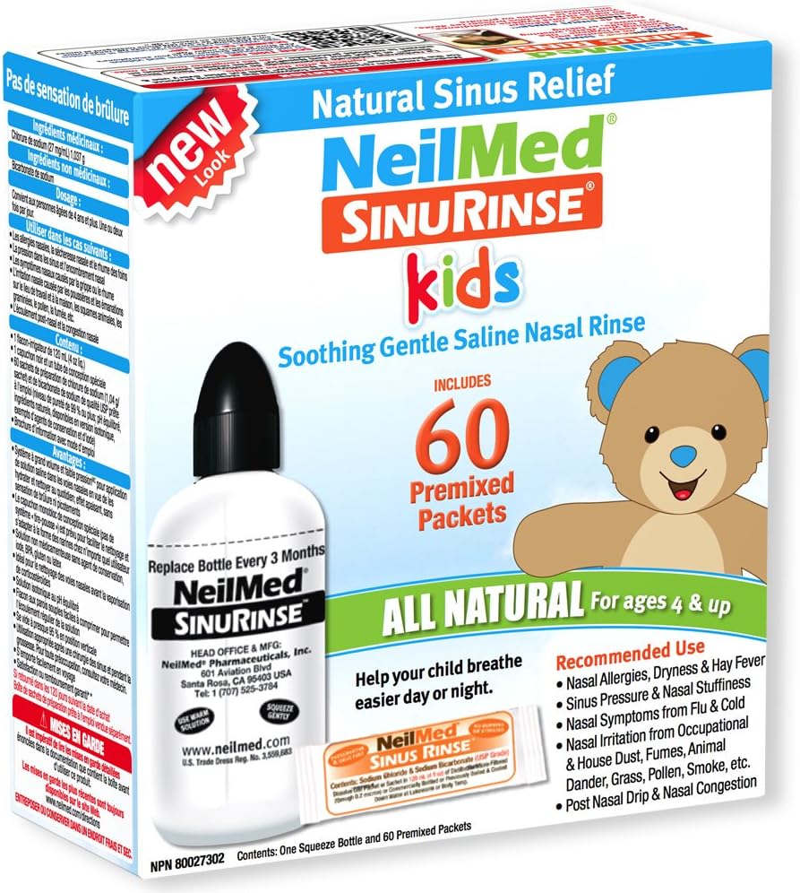 NeilMed Sinus Rinse Kids - Kit de Lavado Nasal Natural - 60 Sobres Premesclados
