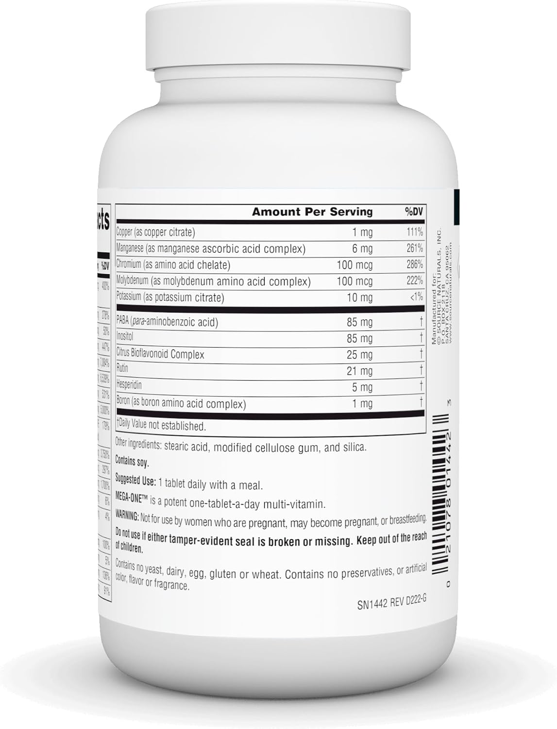 Source Naturals Mega-One Multi-Vitamin con Minerales, Sin Hierro - 90 Comprimidos