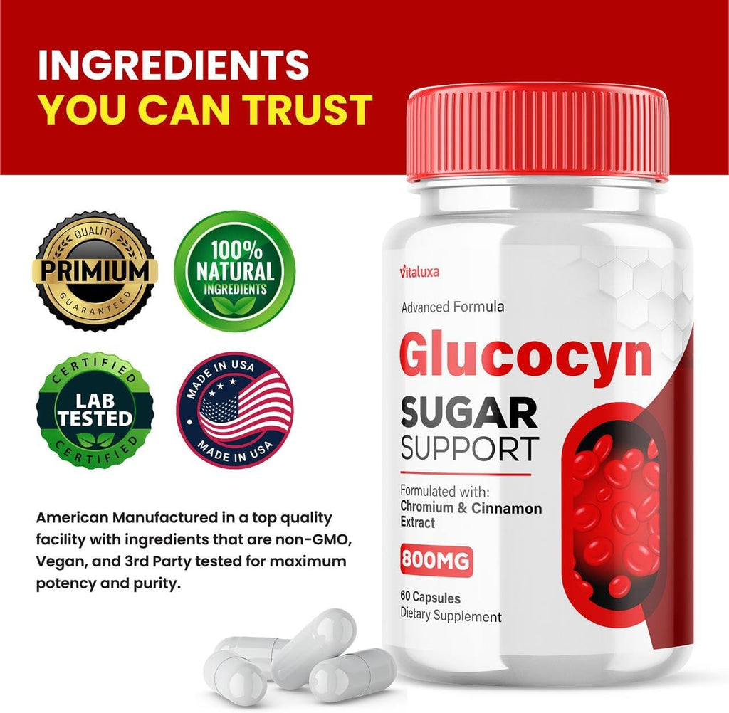 Glucocyn Support Cápsulas - Fórmula de Salud de Glucógeno, Máxima Potencia 800 mg con Vitaminas y Minerales Naturales (60 Cápsulas)