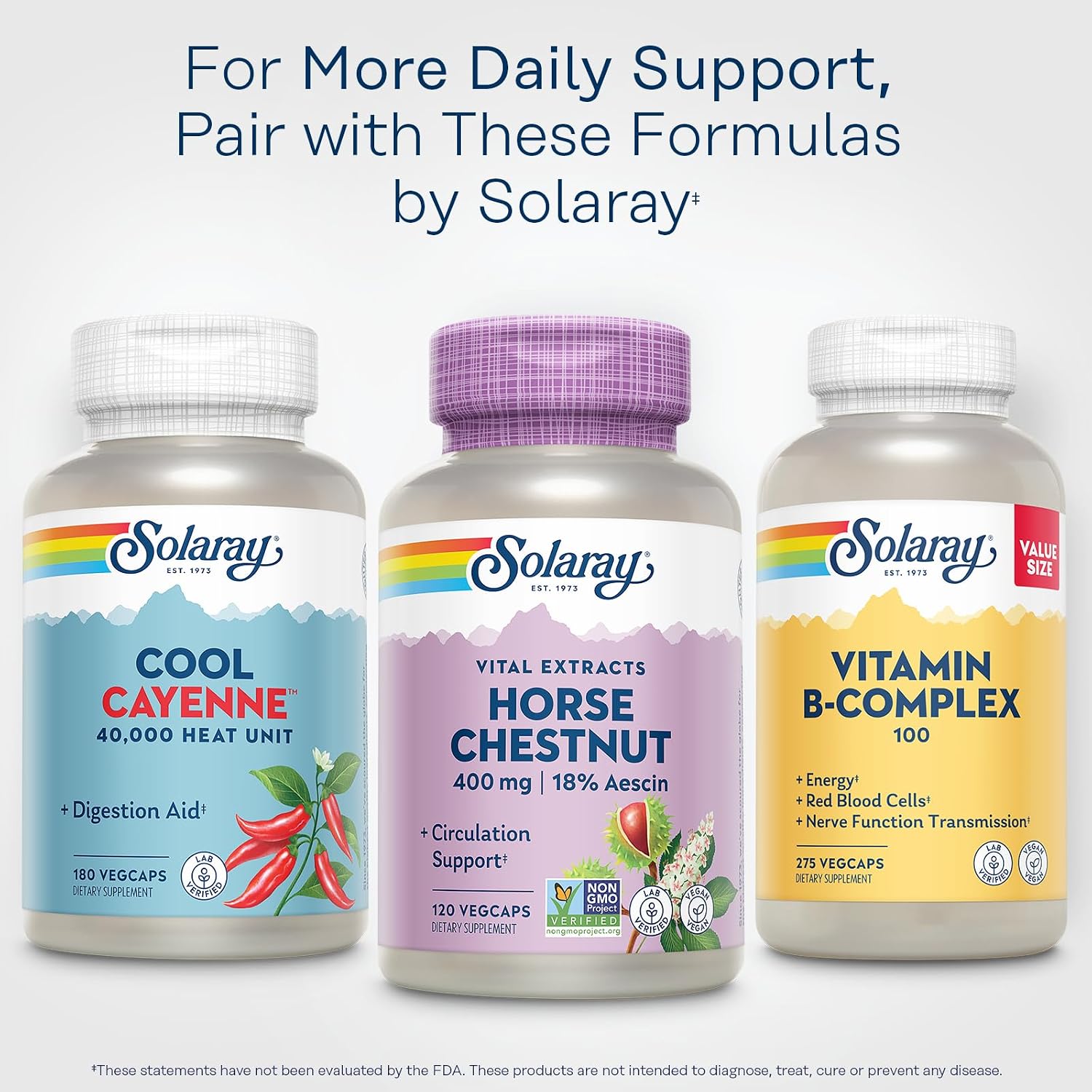 Solaray Extracto de Castaño de Indias 400 mg - Estandarizado a 72 mg de Escina - con Rusco - Complemento Alimenticio Vegano - 120 Cápsulas