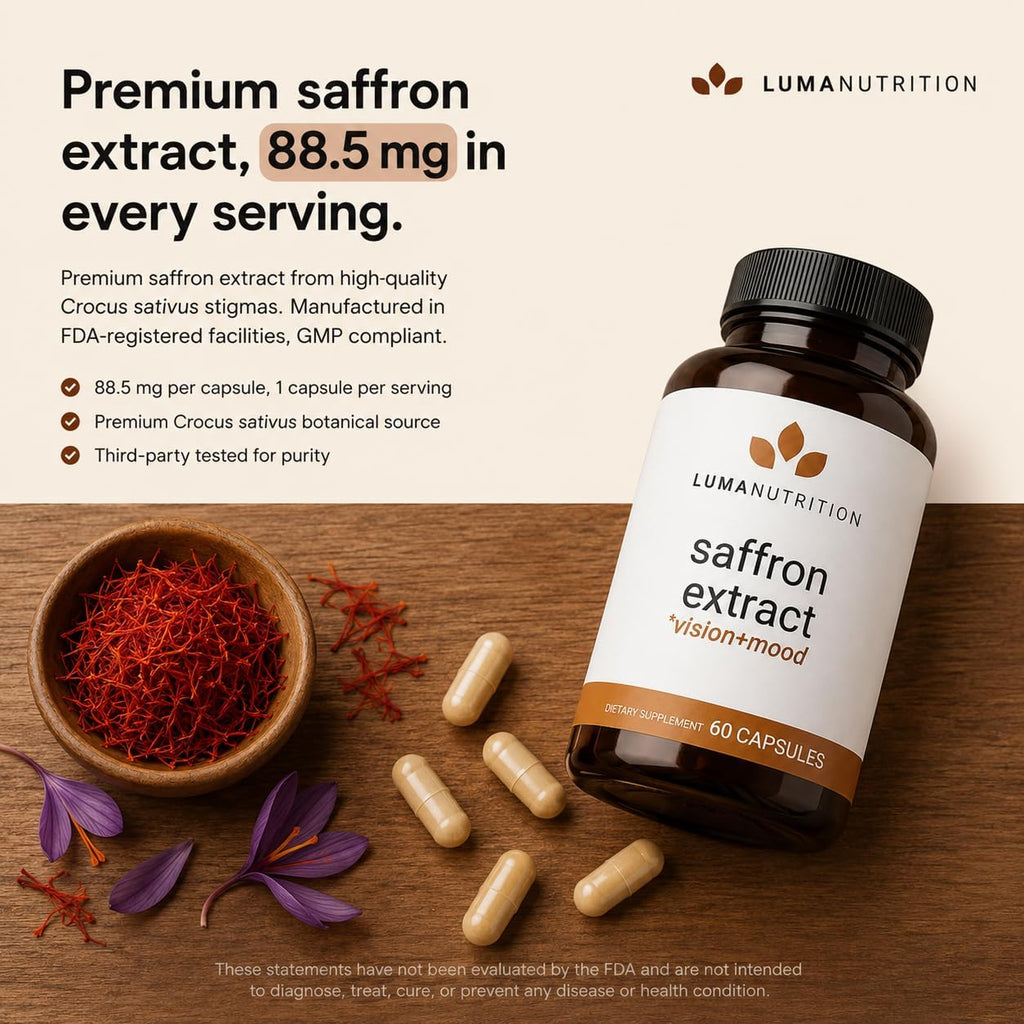 Luma Nutrition Cápsulas de Extracto de Azafrán - 88,50 mg de Azafrán Puro - 60 Cápsulas