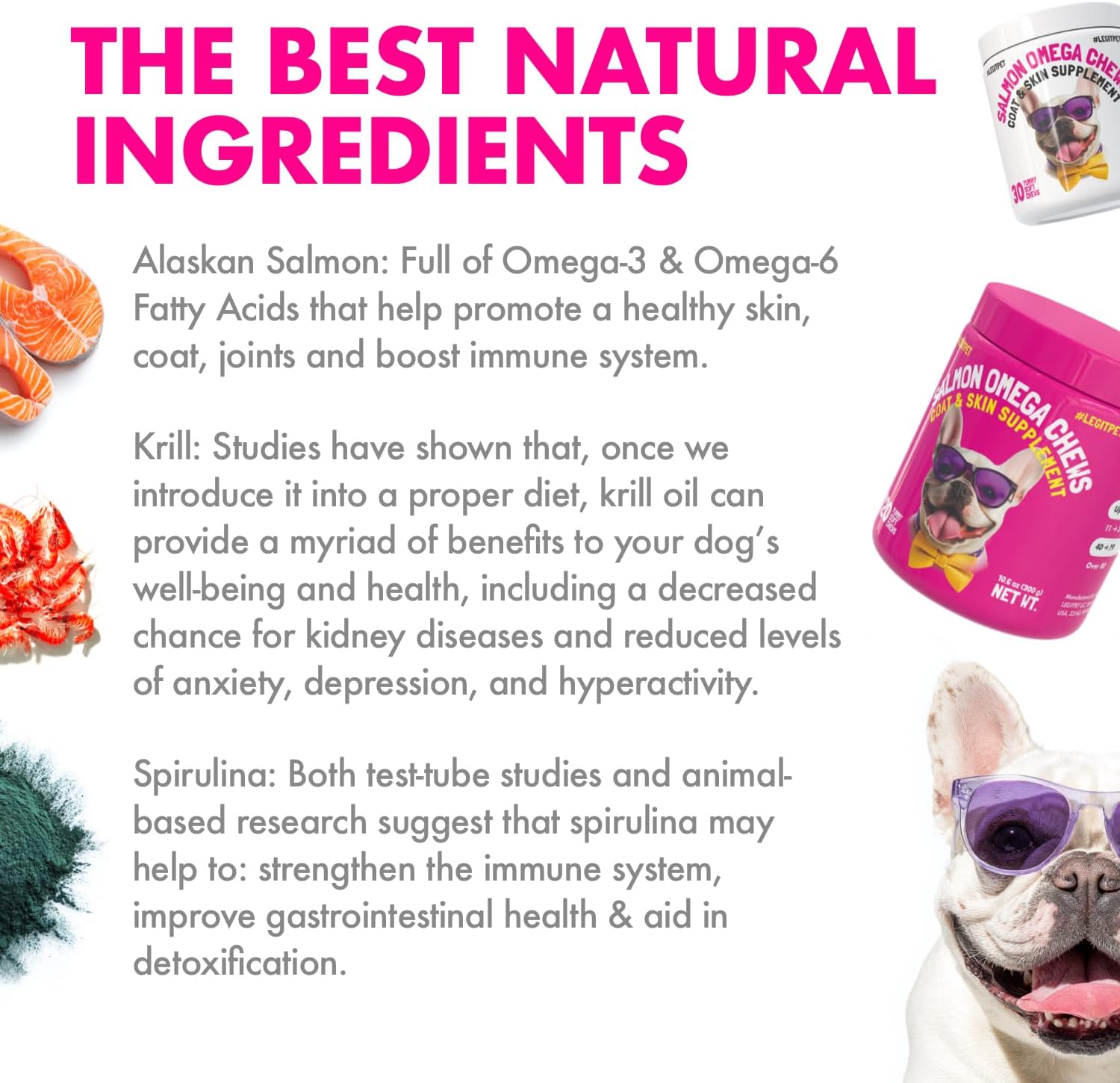 LEGITPET Golosinas Omega 3 de Aceite de Salmón de Alaska para Perros – 120 Masticables con EPA y DHA