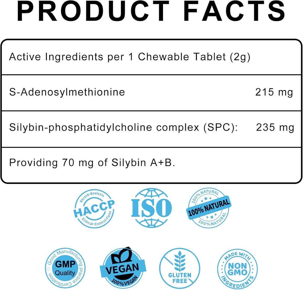 Same y Silybin para Perros - S-Adenosil-L-Metionina y Silibina, Suplemento Hepático para Perros Grandes, Apoyo para Hígado y Cerebro (Same+Silybin), Todos los Perros (Hasta 54 kg)