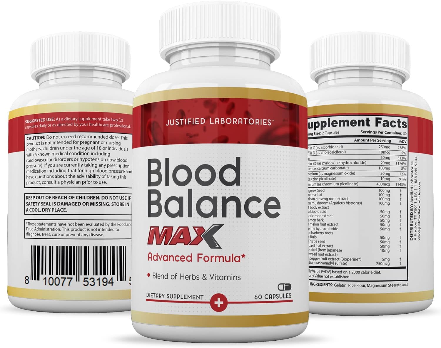 Justified Laboratories Blood Balance Max - 60 cápsulas, pack de 2