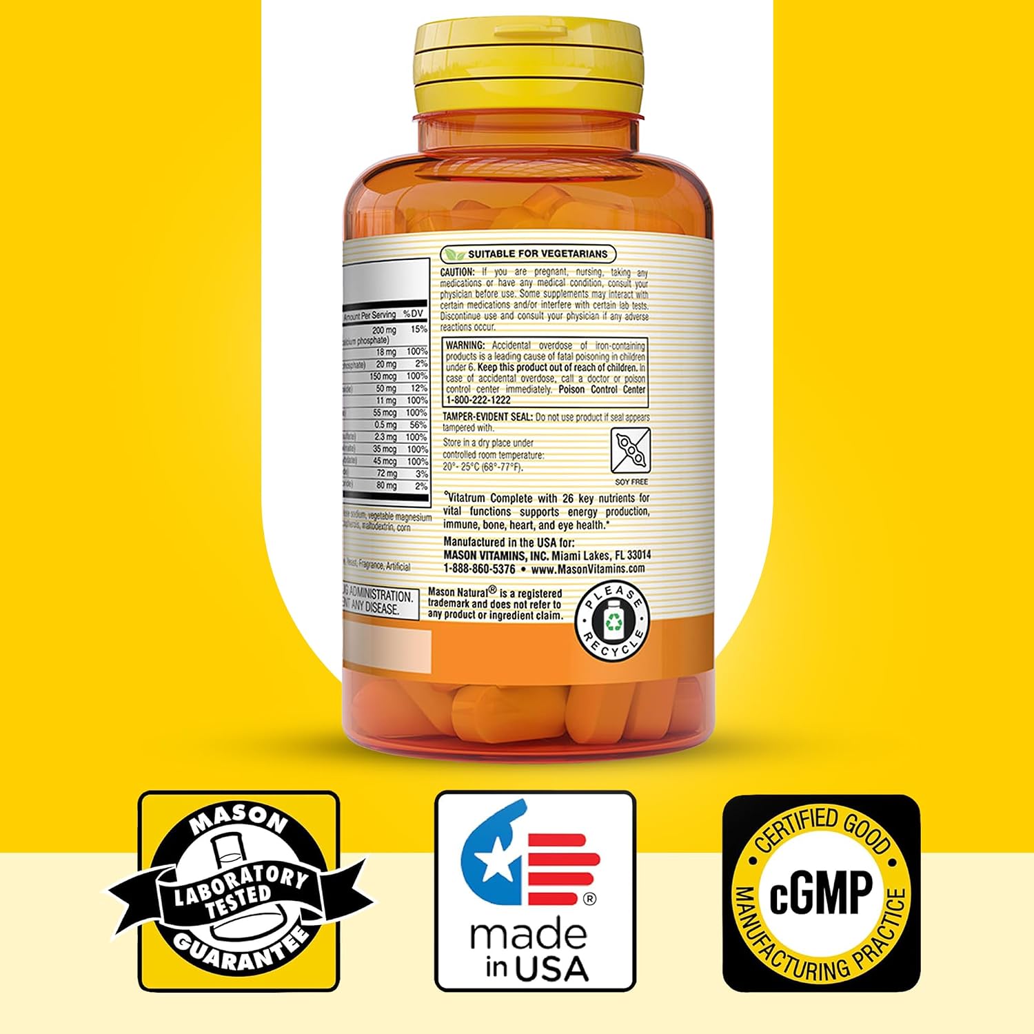 MASON NATURAL Vitatrum Complete Multivitamínico y Multimineral - Apoya Inmunidad, Huesos, Corazón y Energía - 150 Comprimidos