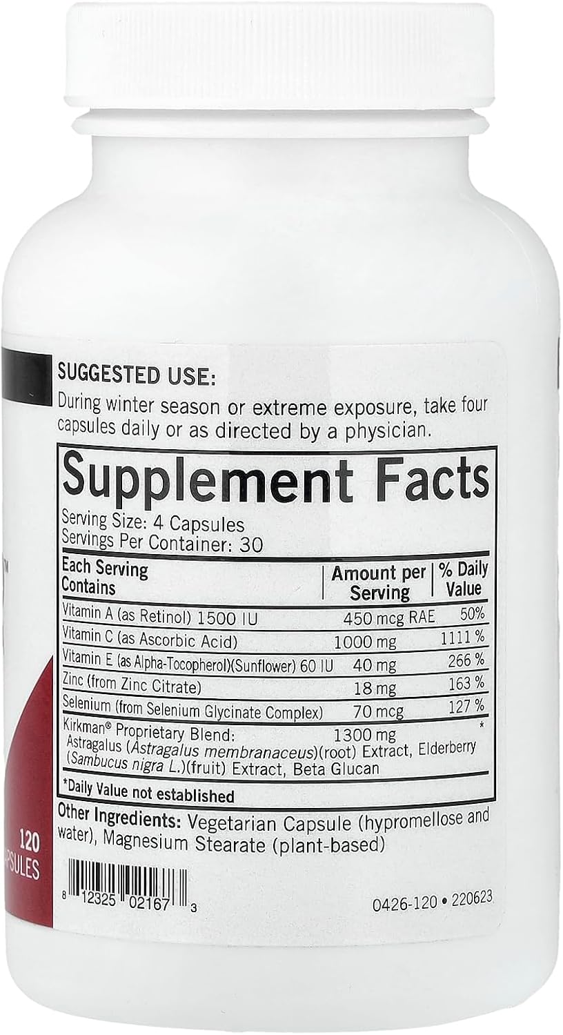 Kirkman - Immuno-Aid Advanced Formula - 120 Capsules - Immune Support - Potent Exclusive Blend - Hypoallergenic