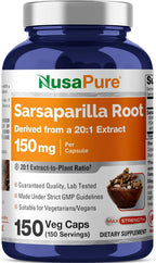 Cápsulas de Raíz de Zarzaparrilla NusaPure, 150 mg, 150 Cápsulas Veganas (No OGM, Vegano)