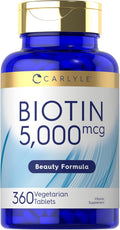 Carlyle Biotina 5000mcg | 360 Comprimidos Vegetarianos | Suplemento de Belleza para Cabello, Piel y Uñas | Sin OGM, Sin Gluten