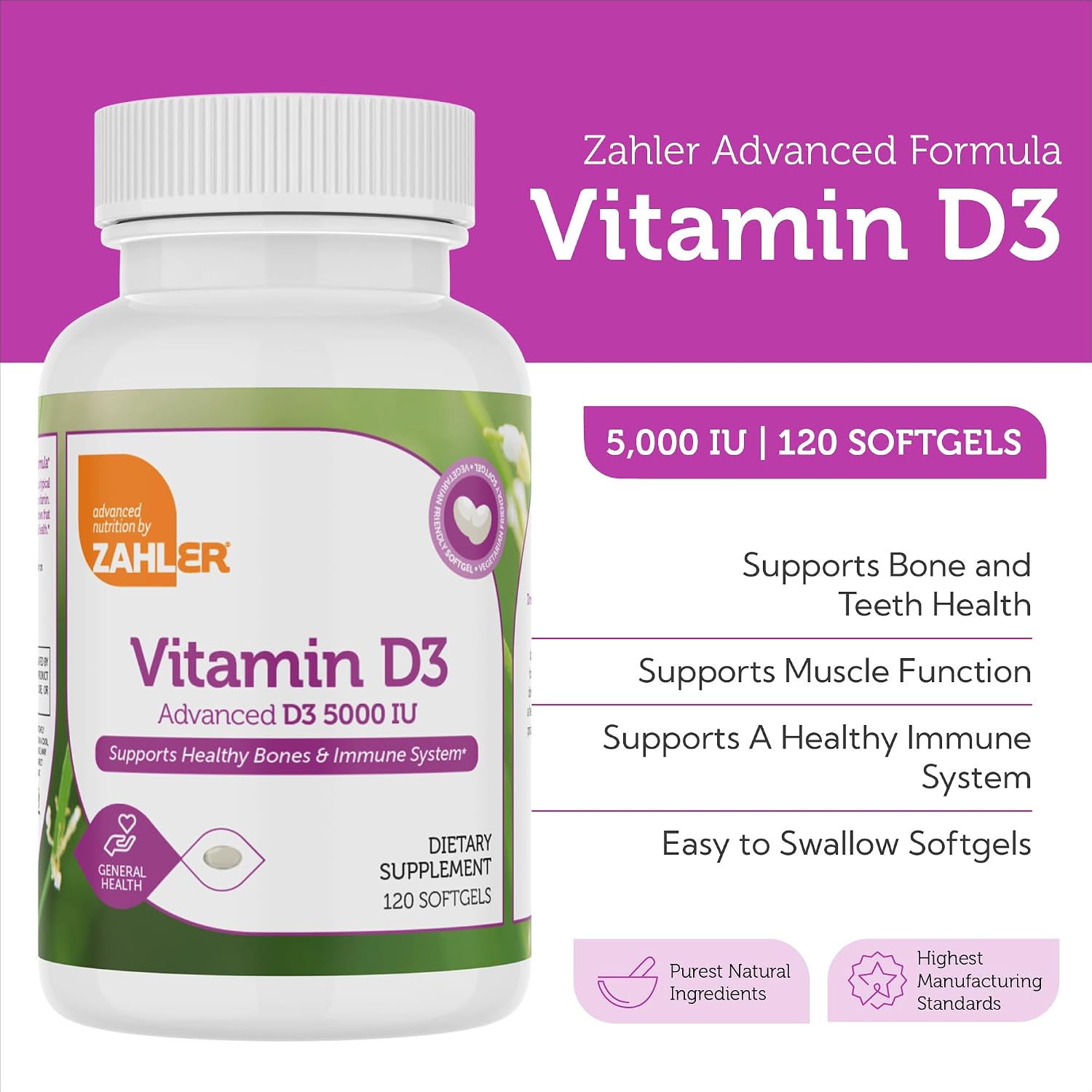 Zahler Vitamina D3 Avanzada 5000 UI Cápsulas Blandas (120 unidades)
