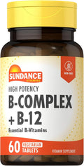 Sundance Vitamina B-Complex | con B-12 | 60 comprimidos | Alta potencia | Suplemento vegetariano, sin OMG y sin gluten