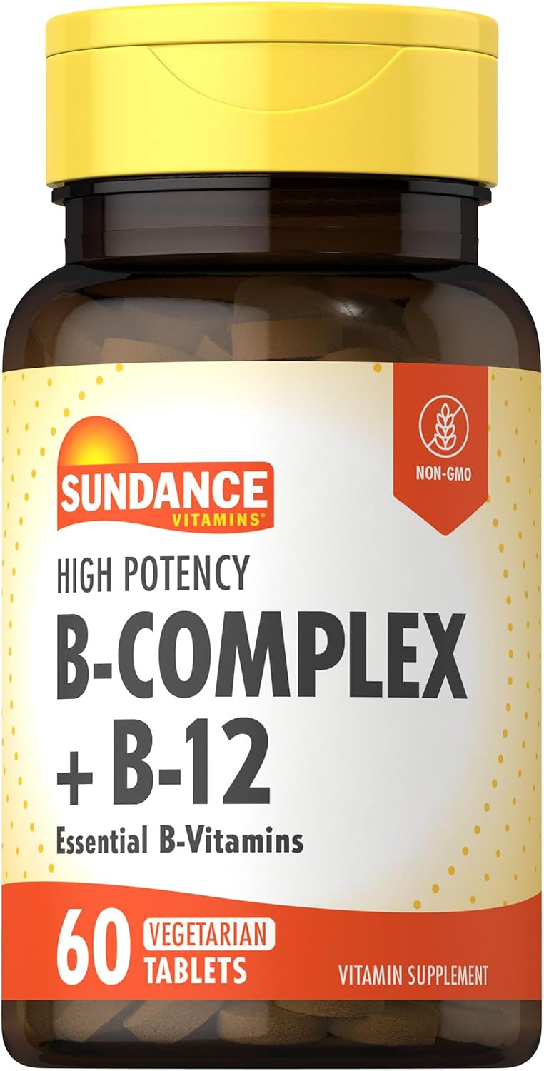 Sundance Vitamina B-Complex | con B-12 | 60 comprimidos | Alta potencia | Suplemento vegetariano, sin OMG y sin gluten