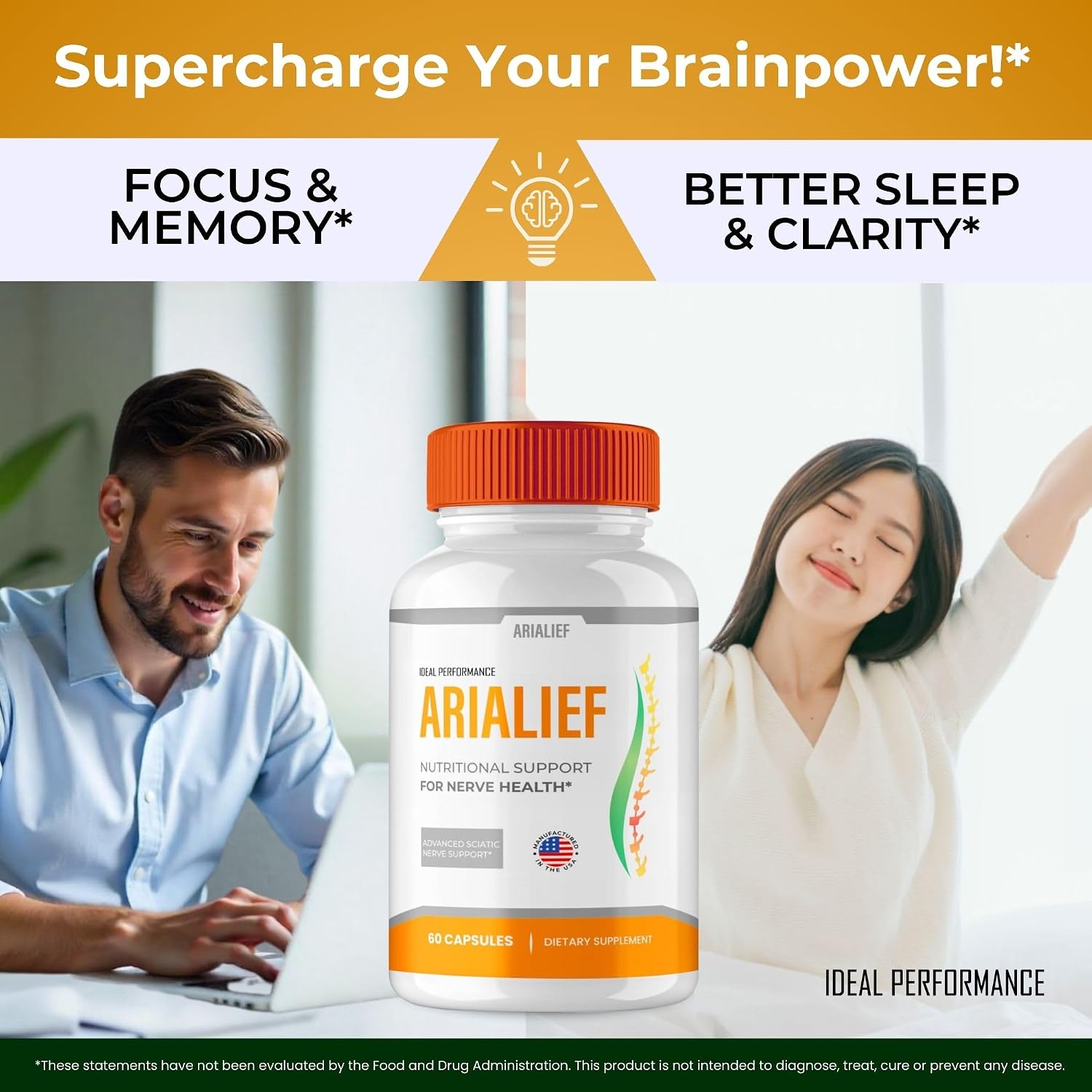 Arialief Cápsulas para la Memoria y Concentración, Fórmula Avanzada Aria LIEF para el Apoyo Cerebral, Nootrópico de Máxima Potencia, Natural, Paquete de 2