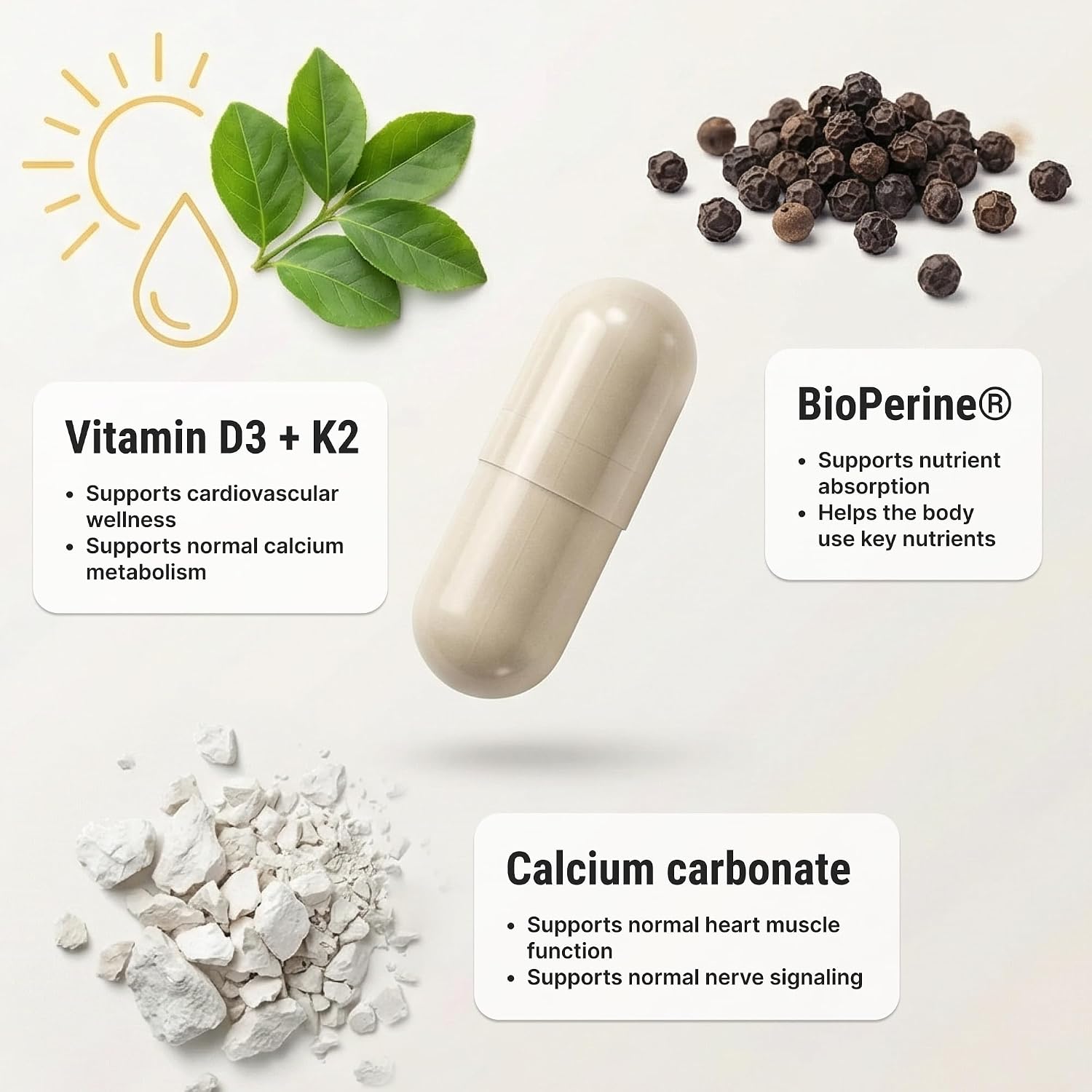 CRYSTAL PEAKS NUTRITION Suplemento para Venas y Arterias - Apoyo a la Circulación Sanguínea con Calcio, Vitaminas K2 y D3 - 60 Comprimidos