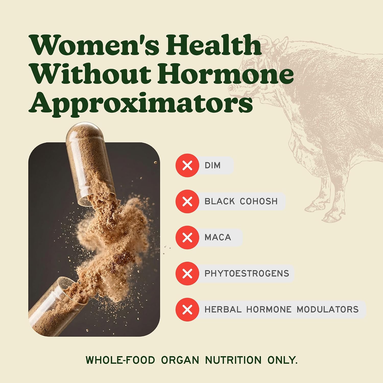MK Supplements Female Vitality | Órganos de Vaca para Mujeres | Bazo, Útero, Ovarios, Trompas y Riñón | Sin Fitoestrógenos | 150 Cápsulas