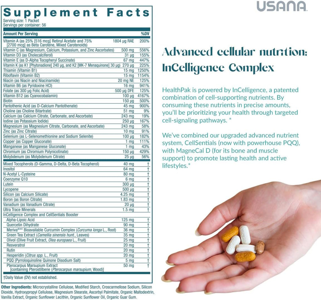 USANA HealthPak con Tecnología InCelligence - Paquetes diarios AM/PM - 56 sobres (28 días)