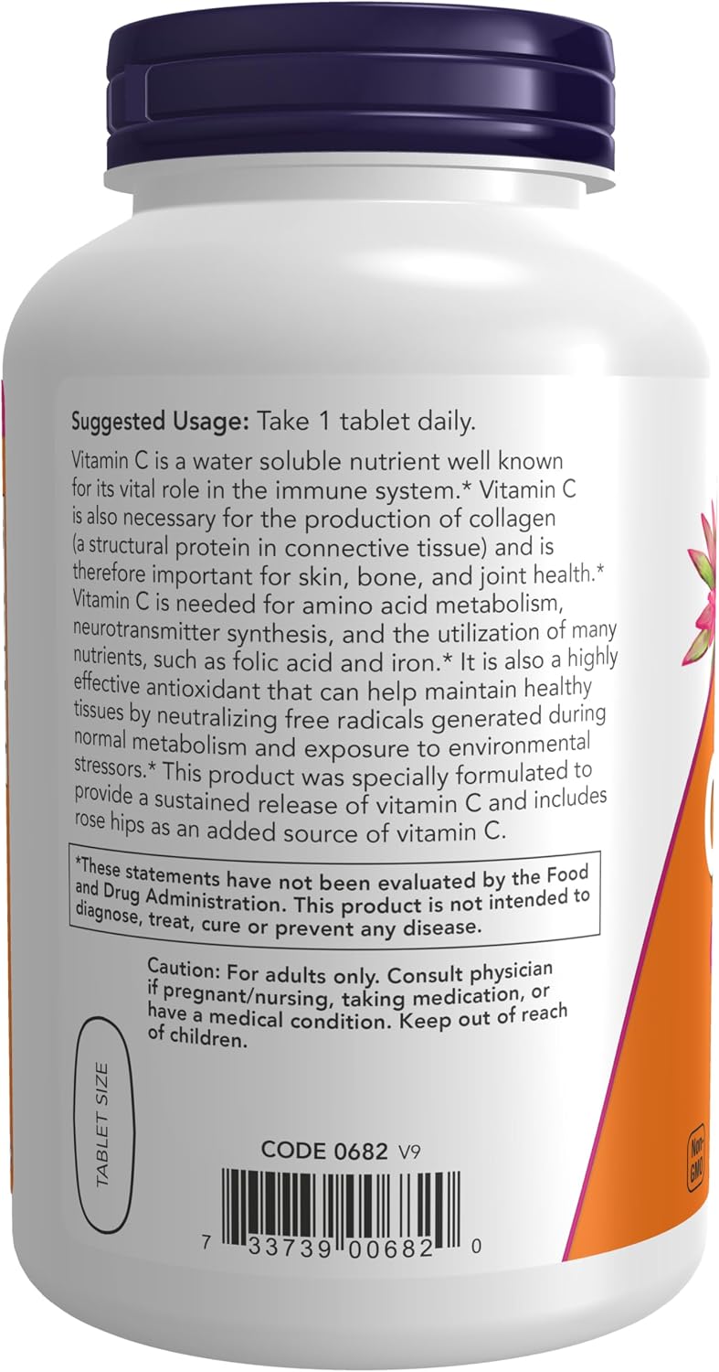 NOW Foods Vitamina C-1000 Liberación Sostenida con Escaramujo, 250 Comprimidos
