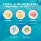 Kids Focus Gummies - Gomitas de Concentración para Niños con Extracto de Té Verde, Vitaminas B6 y B12 - 90 unidades