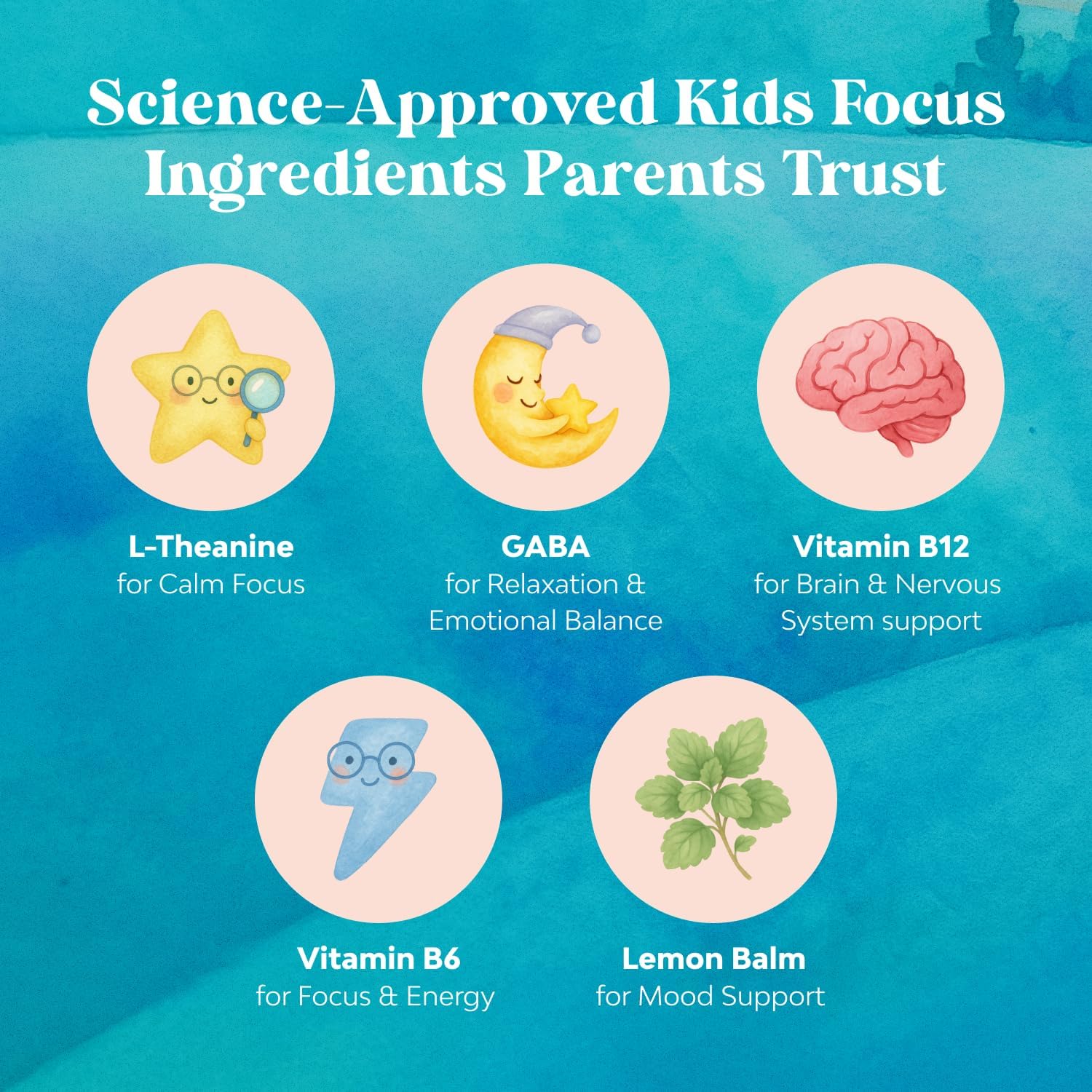 Kids Focus Gummies - Gomitas de Concentración para Niños con Extracto de Té Verde, Vitaminas B6 y B12 - 90 unidades
