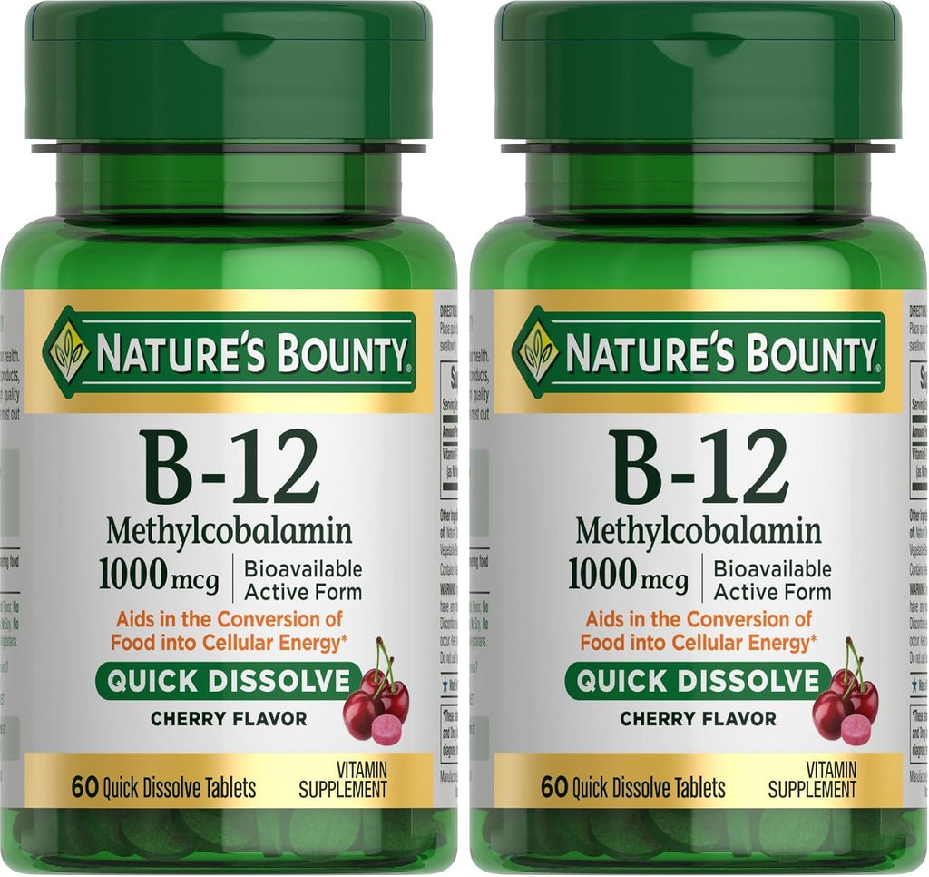 Nature's Bounty Vitamina B12 1000mcg Comprimidos de Disolución Rápida Sabor Cereza - 60 unidades