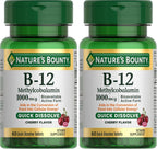 Nature's Bounty Vitamina B12 1000mcg Comprimidos de Disolución Rápida Sabor Cereza - 60 unidades
