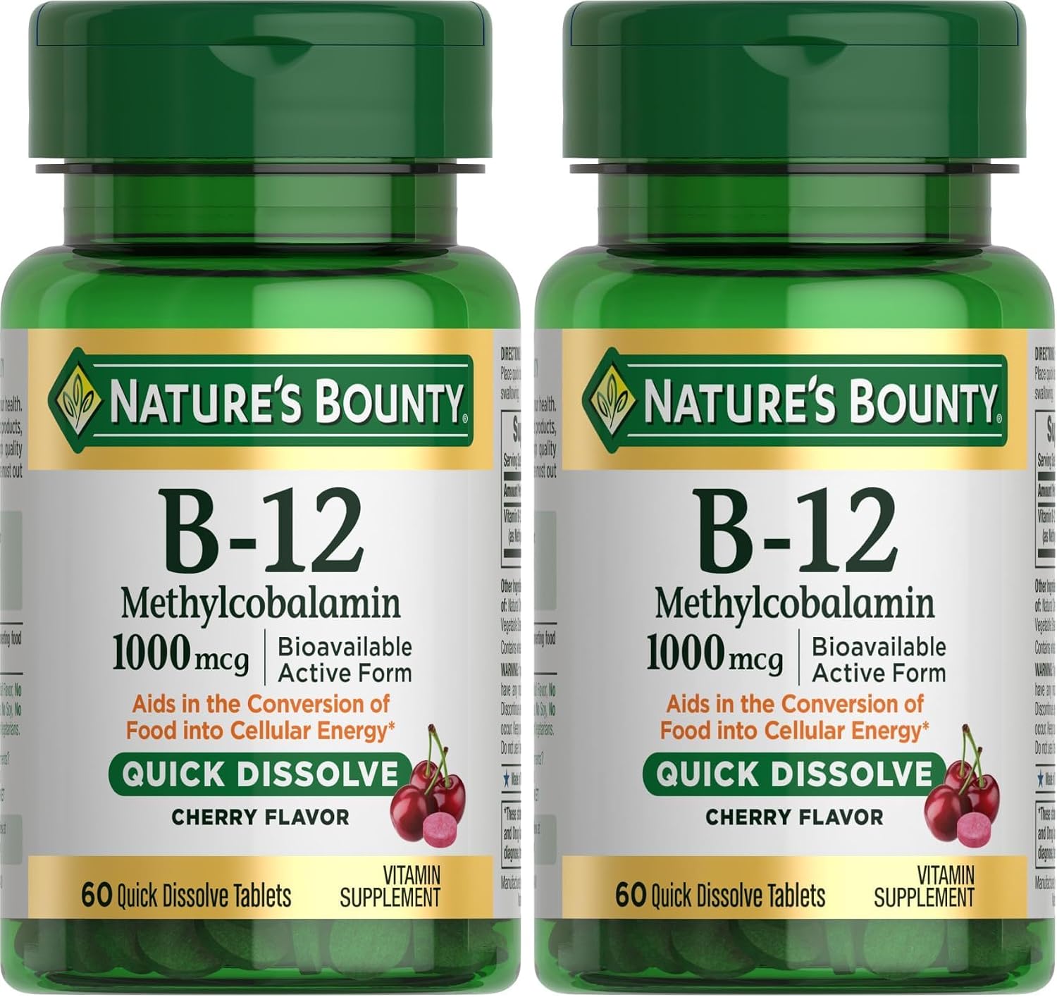 Nature's Bounty Vitamina B12 1000mcg Comprimidos de Disolución Rápida Sabor Cereza - 60 unidades