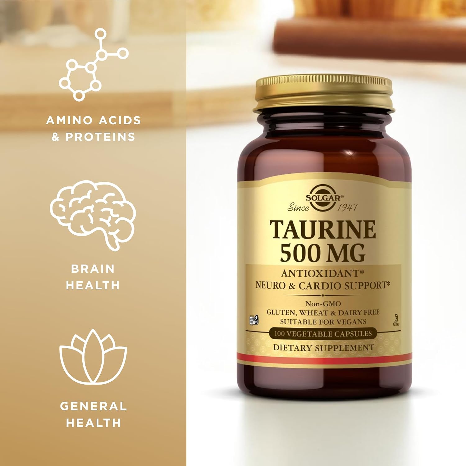 Solgar, Taurina 500 mg Cápsulas Vegetales, 100 Unidades