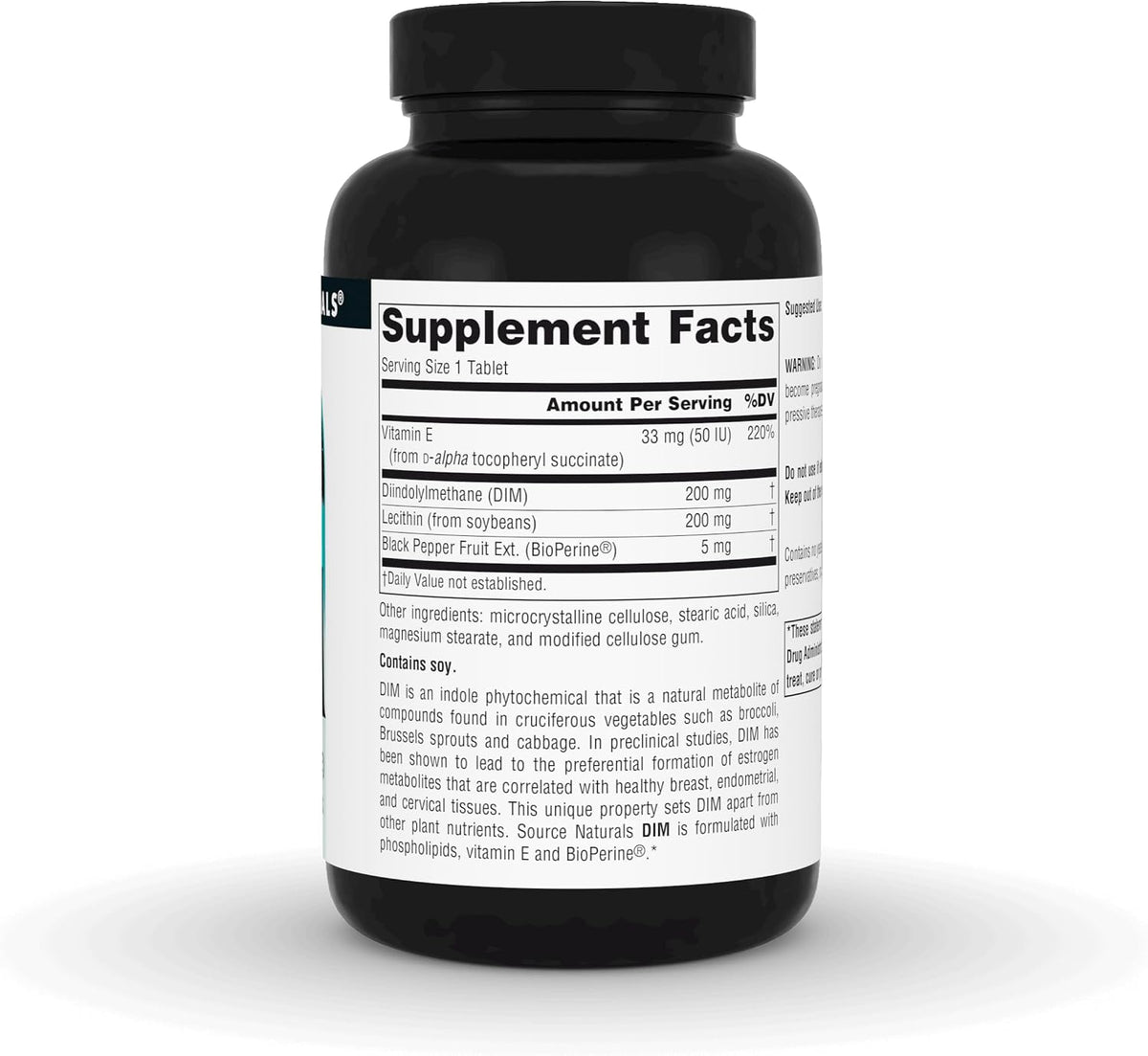Source Naturals DIM, Diindolilmetano 200mg con BioPerine y Vitamina E - 120 Comprimidos – Image 3
