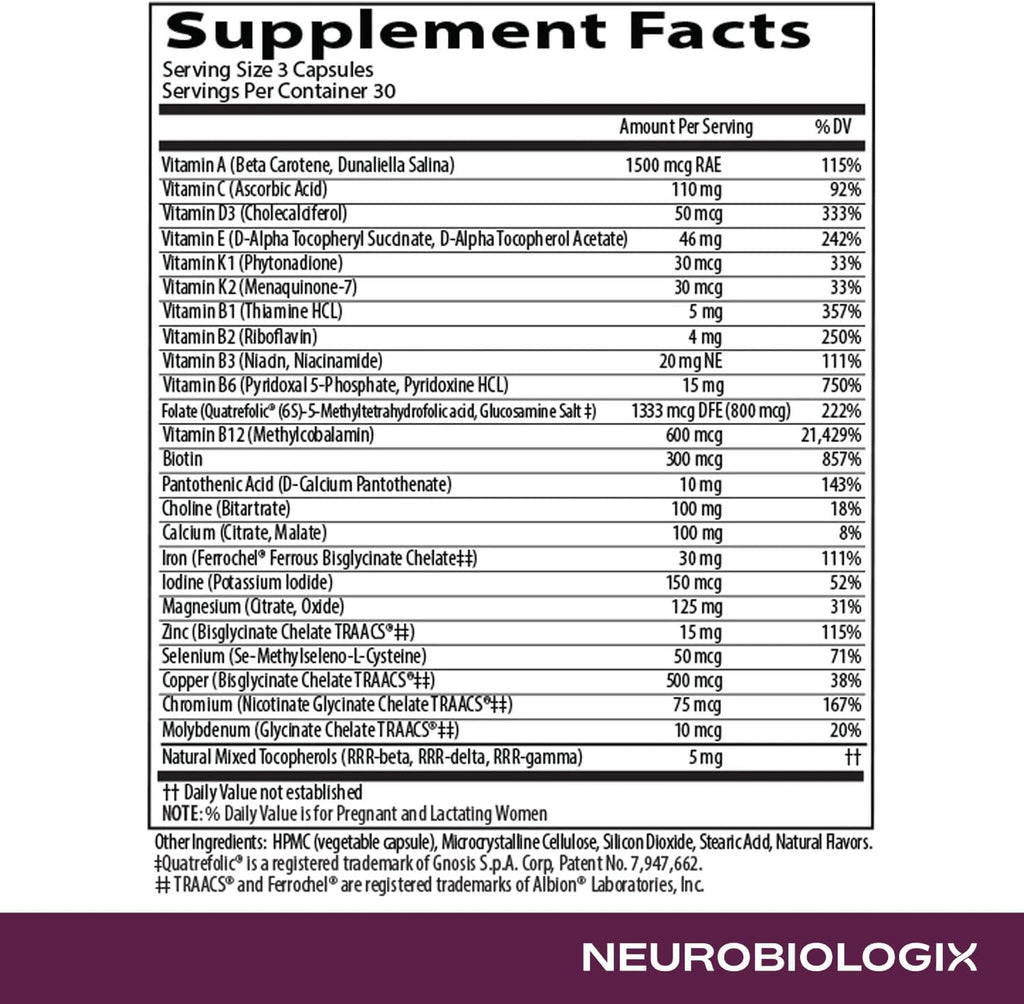 Neurobiologix Prenatal Evolved - Multivitamínico Prenatal Completo para Mujeres