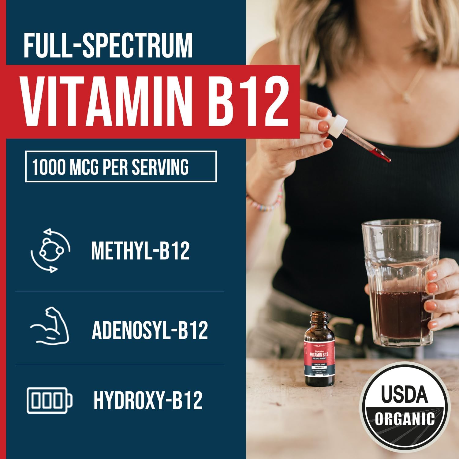 BioActive Vitamin B12 1000 mcg con 3 Formas Bioactivas y Metilfolato - Sublingual Sabor Cereza, Orgánico, Vegano (180 Dosis)