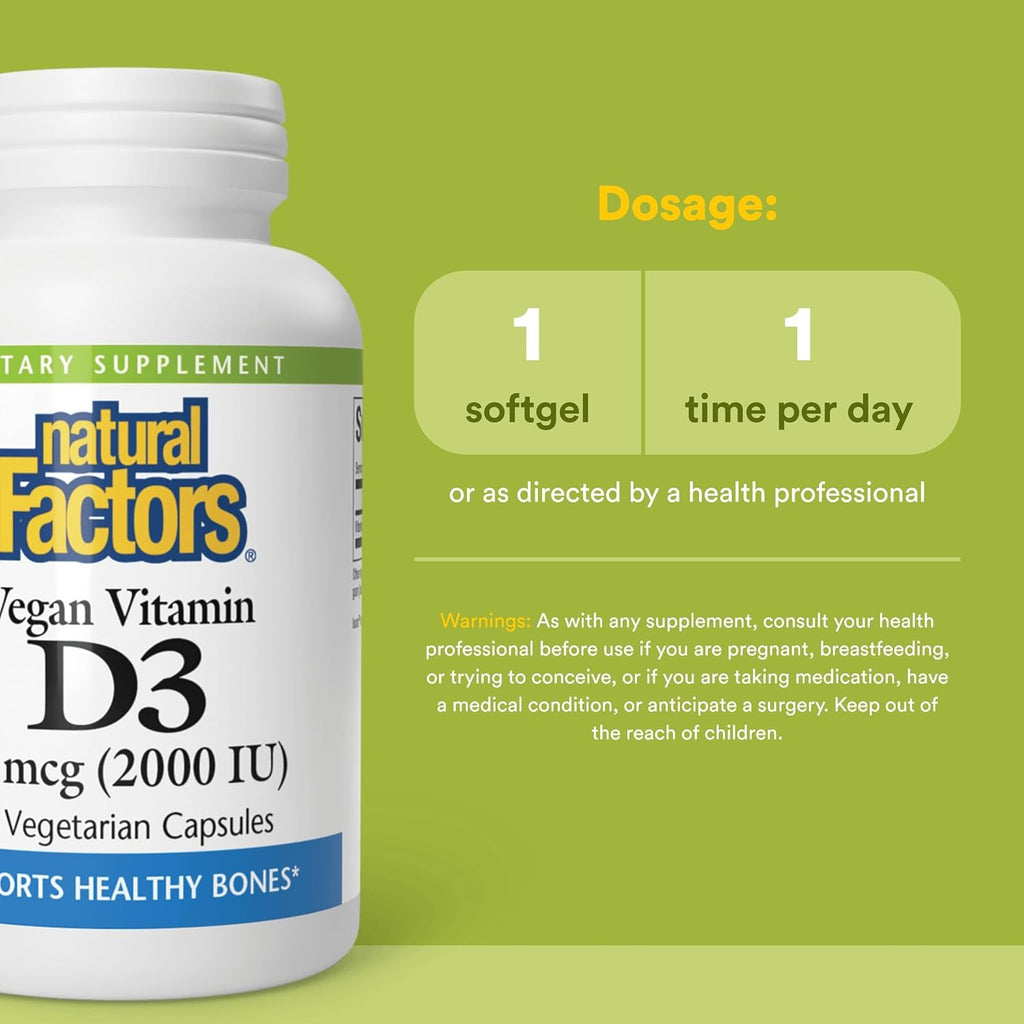 Natural Factors Vegan Vitamin D3 2000 IU - 90 Vegetarian Capsules