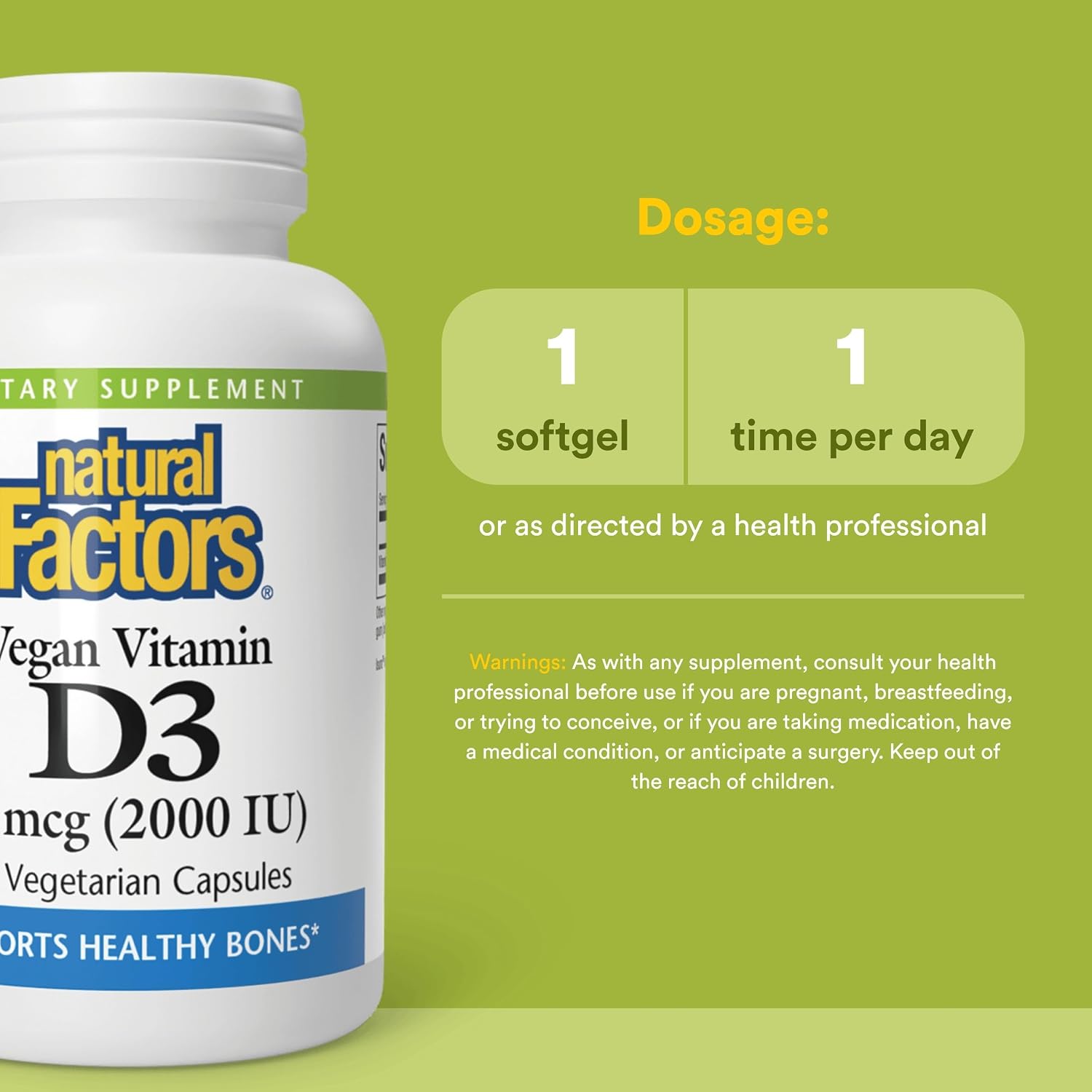 Natural Factors Vegan Vitamin D3 2000 IU - 90 Vegetarian Capsules