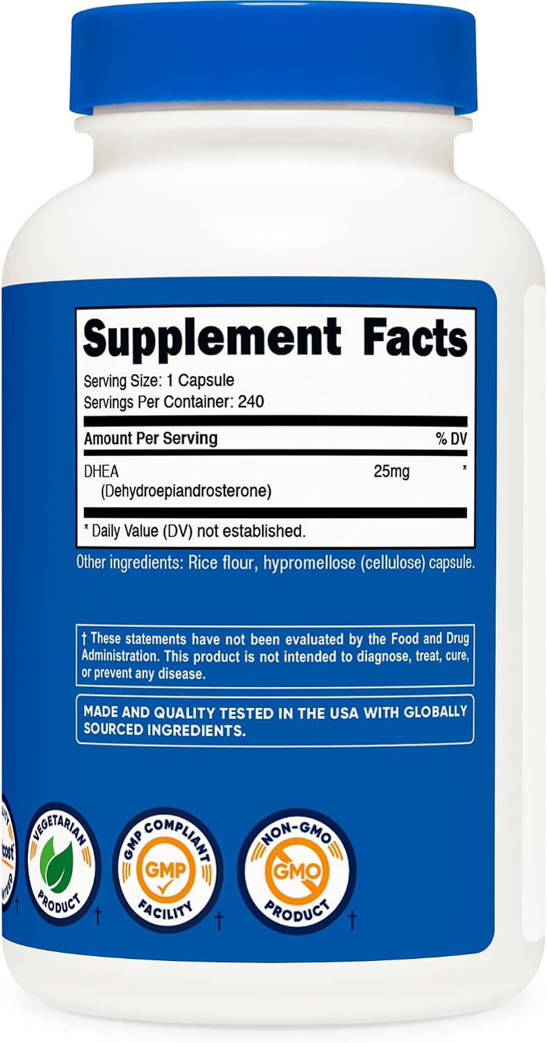 Nutricost DHEA 25mg, 240 Cápsulas - Sin Gluten, Sin Soja, No GMO