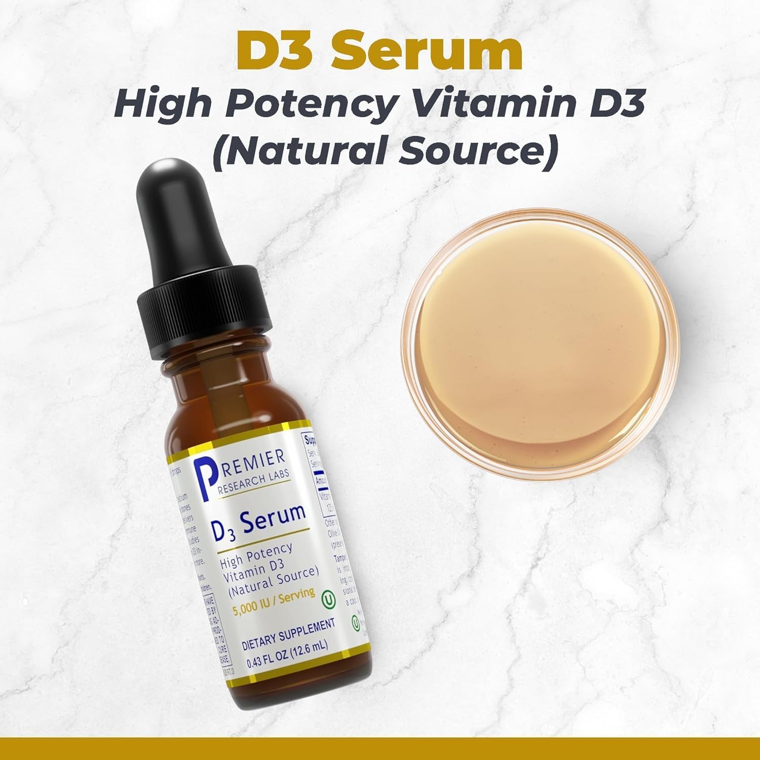 Premier Research Labs Vitamin D3 Serum - Liquid Vitamin D Drops 5000 IU, High Potency - 0.43 fl oz