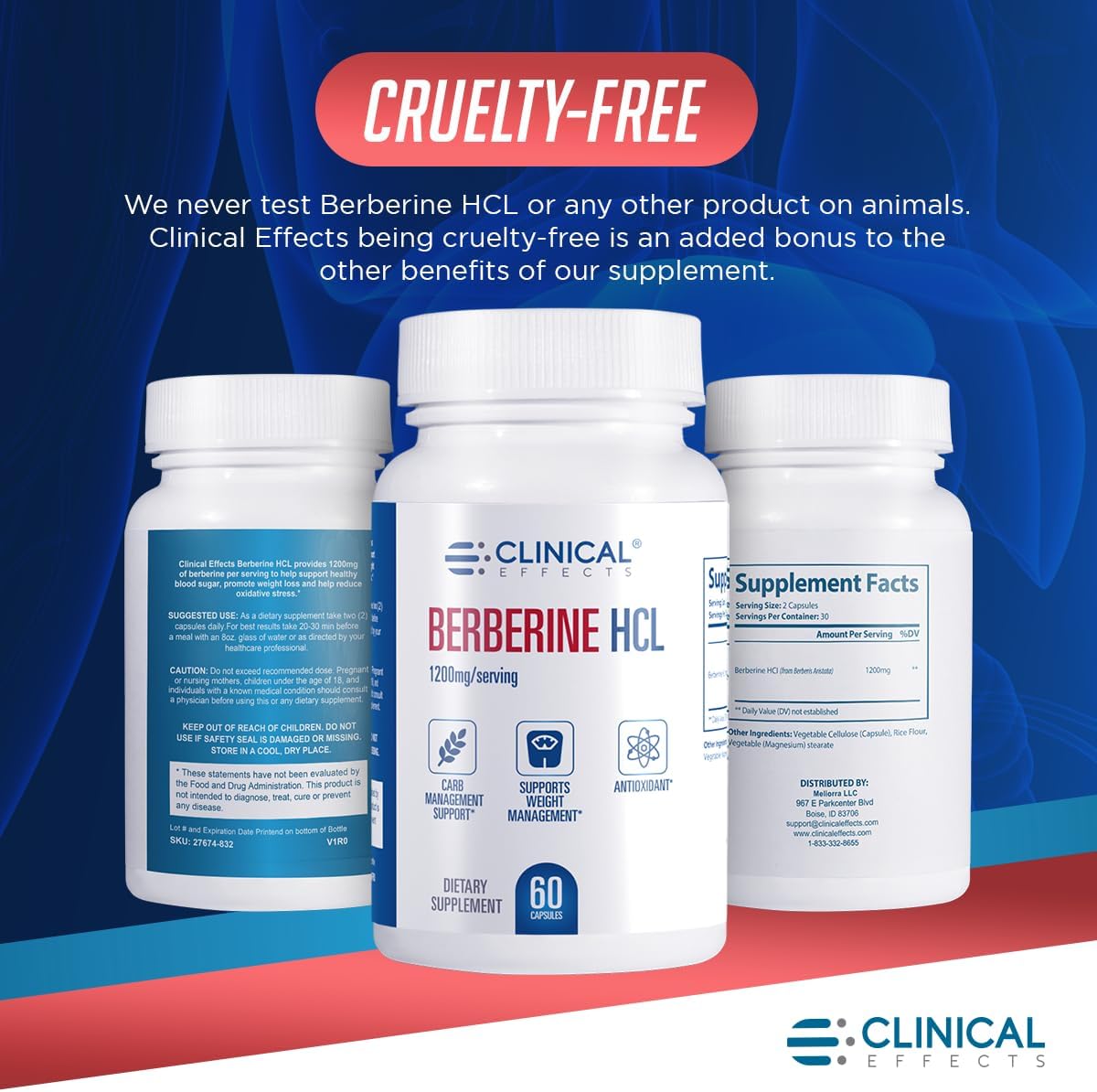 Clinical Effects Berberina HCL 1200mg - Pack de 3 - Suplemento Vegano